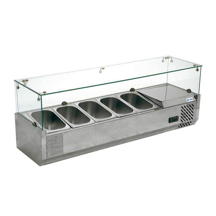 VITRINA REFRIGERADA PARA ENSALADAS Y PIZZAS SOBRE MESA DE 120 CM DE FRENTE